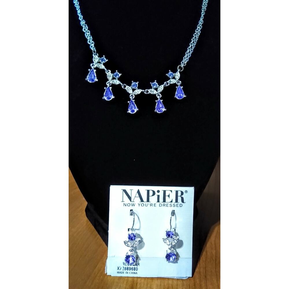Napier Purple & Clear Rhinestone Earrings and Necklace Wedding Prom Bridal
